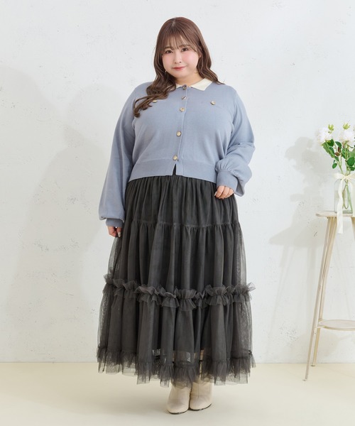 Louiosy(ルオシー)の「【大きいサイズ】金ボタン配色襟ポロニットカーディガン(カーディガン/ボレロ・レディース・グレー/ライトブルー・X-LARGE/4L/3L)」の15枚目の写真