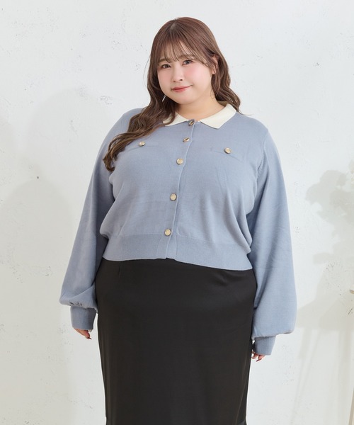 Louiosy(ルオシー)の「【大きいサイズ】金ボタン配色襟ポロニットカーディガン(カーディガン/ボレロ・レディース・グレー/ライトブルー・X-LARGE/4L/3L)」の18枚目の写真