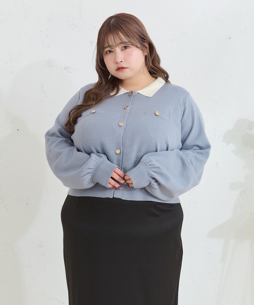 Louiosy(ルオシー)の「【大きいサイズ】金ボタン配色襟ポロニットカーディガン(カーディガン/ボレロ・レディース・グレー/ライトブルー・X-LARGE/4L/3L)」の20枚目の写真