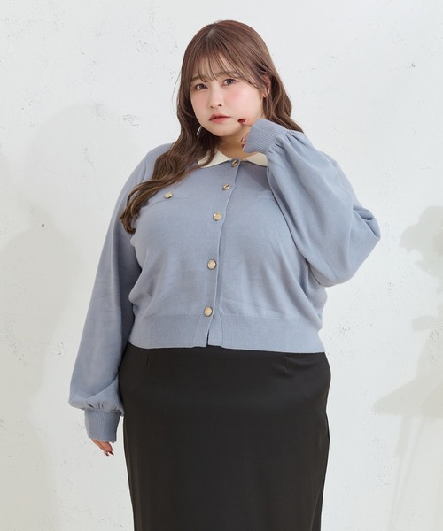Louiosy(ルオシー)の「【大きいサイズ】金ボタン配色襟ポロニットカーディガン(カーディガン/ボレロ・レディース・グレー/ライトブルー・X-LARGE/4L/3L)」の17枚目の写真