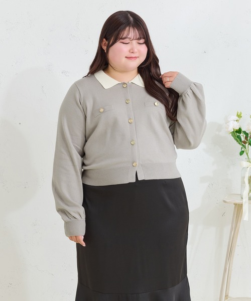 Louiosy(ルオシー)の「【大きいサイズ】金ボタン配色襟ポロニットカーディガン(カーディガン/ボレロ・レディース・グレー/ライトブルー・X-LARGE/4L/3L)」の22枚目の写真