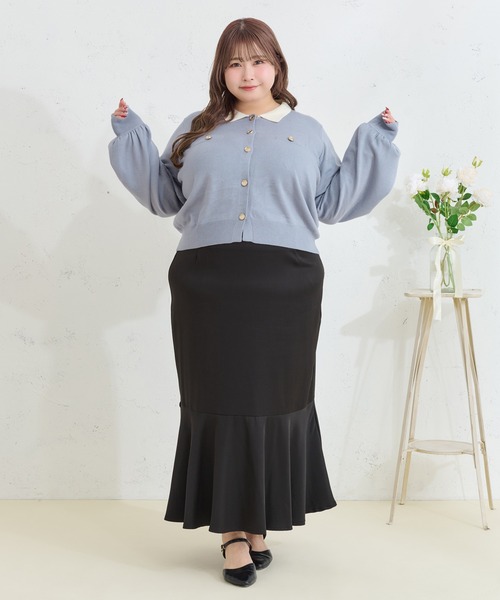 Louiosy(ルオシー)の「【大きいサイズ】金ボタン配色襟ポロニットカーディガン(カーディガン/ボレロ・レディース・グレー/ライトブルー・X-LARGE/4L/3L)」の21枚目の写真