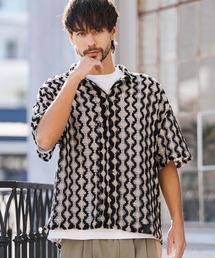 mhs2516- Crochet Like Pattern Short Sleeve Shirts ショートスリーブシャツ(PF-261-017)