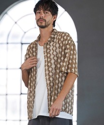 mhs2516- Crochet Like Pattern Short Sleeve Shirts ショートスリーブシャツ(PF-261-017)