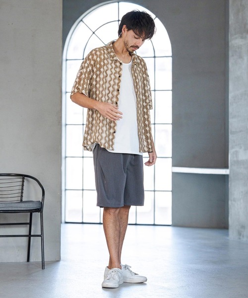 CAMBIO（カンビオ）の「mhs2516- Crochet Like Pattern Short Sleeve Shirts ショートスリーブシャツ(PF-261-017)（シャツ/ブラウス・メンズ・ブラック/モカ・M/L）」の13枚目の写真