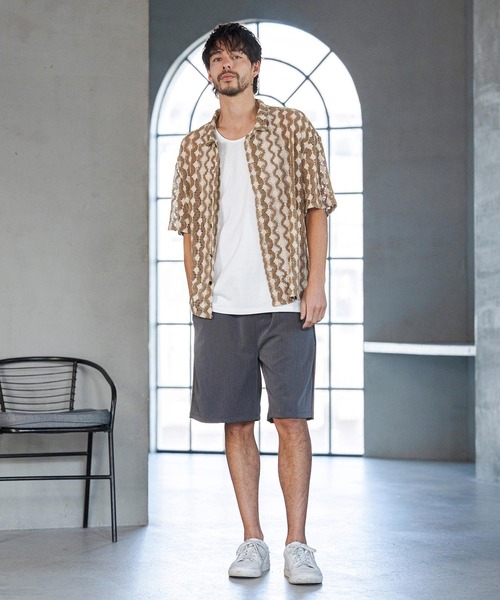 CAMBIO（カンビオ）の「mhs2516- Crochet Like Pattern Short Sleeve Shirts ショートスリーブシャツ(PF-261-017)（シャツ/ブラウス・メンズ・ブラック/モカ・M/L）」の14枚目の写真