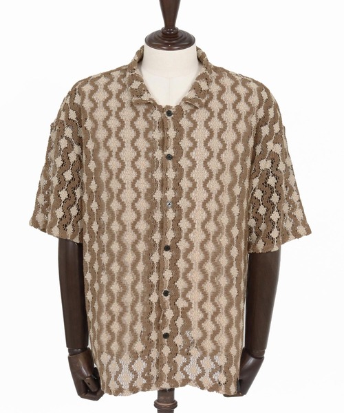 CAMBIO（カンビオ）の「mhs2516- Crochet Like Pattern Short Sleeve Shirts ショートスリーブシャツ(PF-261-017)（シャツ/ブラウス・メンズ・ブラック/モカ・M/L）」の15枚目の写真