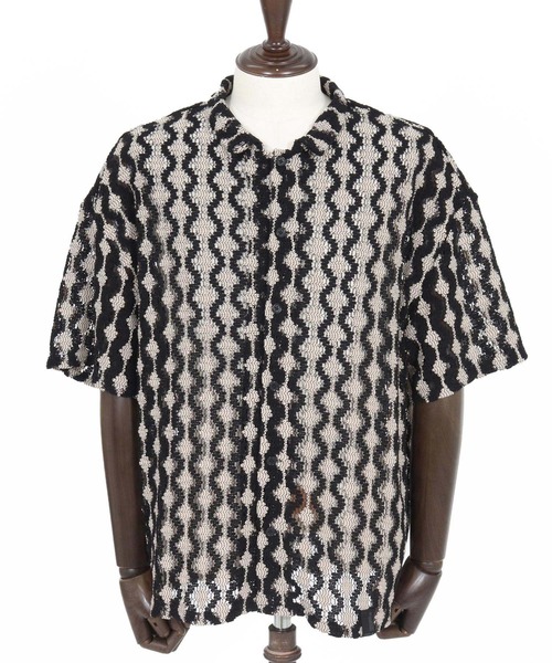 CAMBIO（カンビオ）の「mhs2516- Crochet Like Pattern Short Sleeve Shirts ショートスリーブシャツ(PF-261-017)（シャツ/ブラウス・メンズ・ブラック/モカ・M/L）」の18枚目の写真