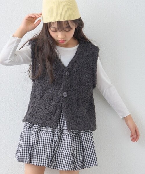 CIAOPANIC TYPY(チャオパニックティピー)の「【KIDS】《ジュニアサイズあり》ミックスチュールヤーンコンパクトベスト(ニット/セーター・キッズ・チャコールグレー/ピンク/イエロー・130/110/150)」の2枚目の写真