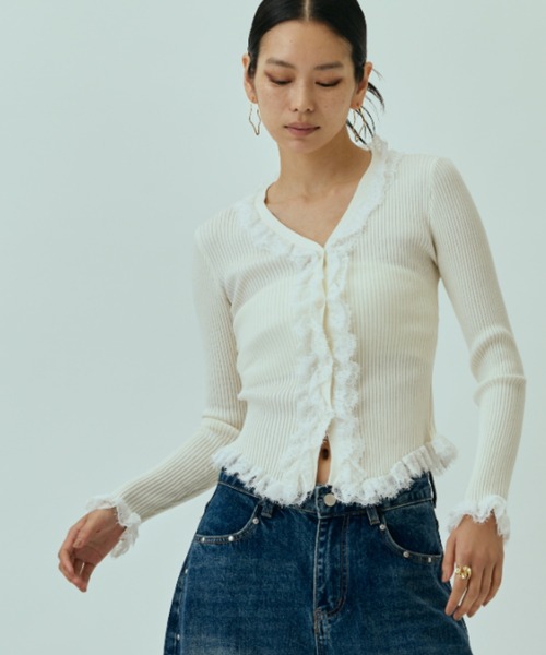 DRWCYS（ドロシーズ）の「ラッフルレースリブカーデ（カーディガン/ボレロ・レディース・ブラック/グレー/オフホワイト・FREE）」の9枚目の写真