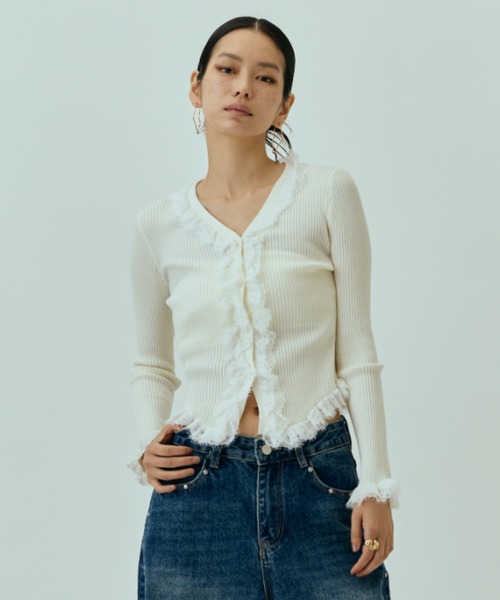 DRWCYS（ドロシーズ）の「ラッフルレースリブカーデ（カーディガン/ボレロ・レディース・ブラック/グレー/オフホワイト・FREE）」の10枚目の写真