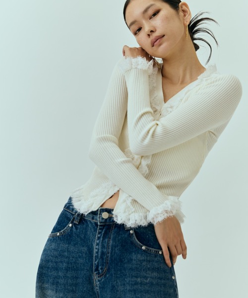 DRWCYS（ドロシーズ）の「ラッフルレースリブカーデ（カーディガン/ボレロ・レディース・ブラック/グレー/オフホワイト・FREE）」の12枚目の写真