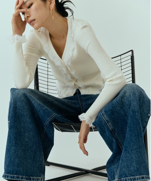 DRWCYS（ドロシーズ）の「ラッフルレースリブカーデ（カーディガン/ボレロ・レディース・ブラック/グレー/オフホワイト・FREE）」の15枚目の写真