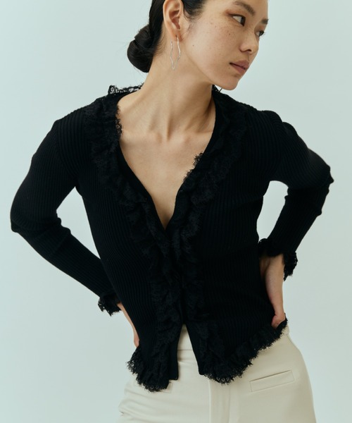 DRWCYS（ドロシーズ）の「ラッフルレースリブカーデ（カーディガン/ボレロ・レディース・ブラック/グレー/オフホワイト・FREE）」の16枚目の写真