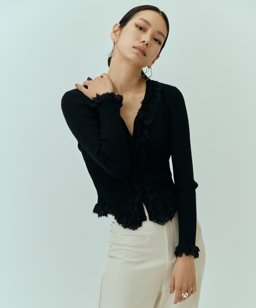 DRWCYS（ドロシーズ）の「ラッフルレースリブカーデ（カーディガン/ボレロ・レディース・ブラック/グレー/オフホワイト・FREE）」の18枚目の写真
