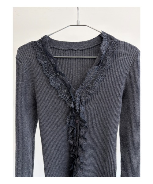 DRWCYS（ドロシーズ）の「ラッフルレースリブカーデ（カーディガン/ボレロ・レディース・ブラック/グレー/オフホワイト・FREE）」の7枚目の写真