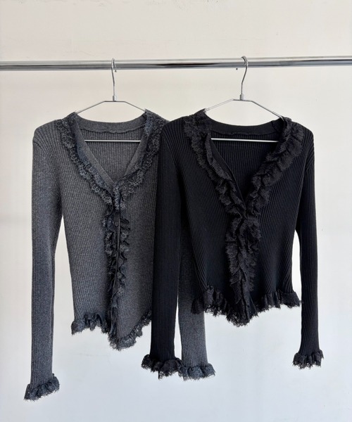 DRWCYS（ドロシーズ）の「ラッフルレースリブカーデ（カーディガン/ボレロ・レディース・ブラック/グレー/オフホワイト・FREE）」の6枚目の写真