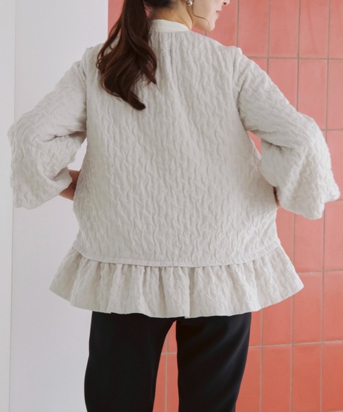 Sono(ソーノ)の「【新作3/6発売】ご自宅でお洗濯可能/総裏仕立て/ポケット付き【SONO/ソーノ】フロートバルーン・ジャガードジャケット(ノーカラージャケット・レディース・ブラック/ピンク/ライトグレー系・F)」の10枚目の写真
