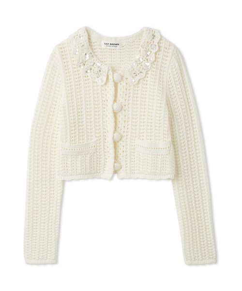 LILY BROWN（リリーブラウン）の「[L.B CANDY STOCK]クロシェ編みビジューニットカーディガン（カーディガン/ボレロ・レディース・イエロー/ブラック/ホワイト・F）」の2枚目の写真