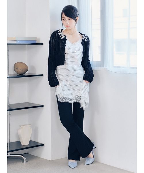 LILY BROWN（リリーブラウン）の「[L.B CANDY STOCK]クロシェ編みビジューニットカーディガン（カーディガン/ボレロ・レディース・イエロー/ブラック/ホワイト・F）」の8枚目の写真