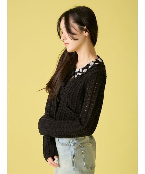 LILY BROWN（リリーブラウン）の「[L.B CANDY STOCK]クロシェ編みビジューニットカーディガン（カーディガン/ボレロ・レディース・イエロー/ブラック/ホワイト・F）」の11枚目の写真