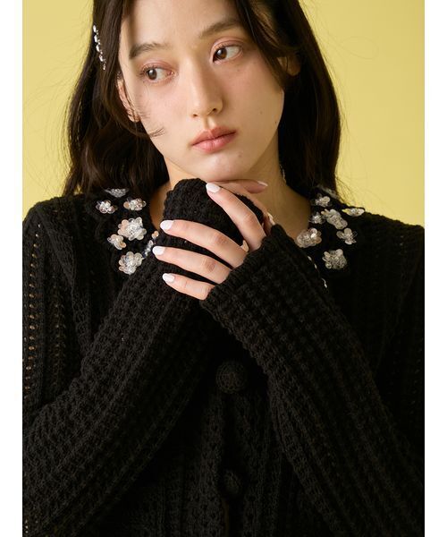 LILY BROWN（リリーブラウン）の「[L.B CANDY STOCK]クロシェ編みビジューニットカーディガン（カーディガン/ボレロ・レディース・イエロー/ブラック/ホワイト・F）」の13枚目の写真