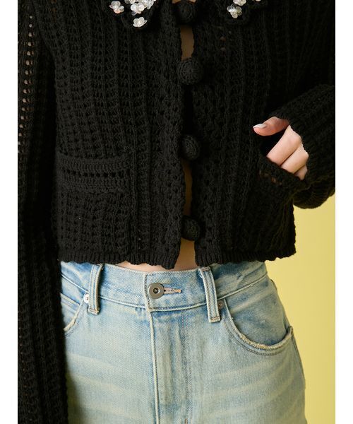 LILY BROWN（リリーブラウン）の「[L.B CANDY STOCK]クロシェ編みビジューニットカーディガン（カーディガン/ボレロ・レディース・イエロー/ブラック/ホワイト・F）」の15枚目の写真