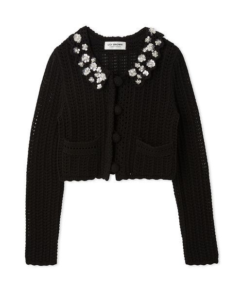 LILY BROWN（リリーブラウン）の「[L.B CANDY STOCK]クロシェ編みビジューニットカーディガン（カーディガン/ボレロ・レディース・イエロー/ブラック/ホワイト・F）」の6枚目の写真