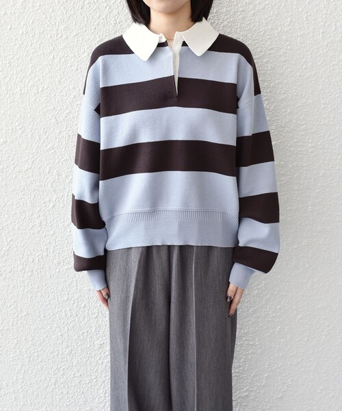 SHIPS Colors(シップス カラーズ)の「SHIPS Colors:〈手洗い可能〉コットン / アクリル ラガー ニット(ニット/セーター・レディース・ベージュ/ライトブルー・ONE SIZE)」の13枚目の写真