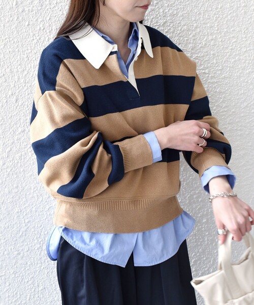 SHIPS Colors(シップス カラーズ)の「SHIPS Colors:〈手洗い可能〉コットン / アクリル ラガー ニット(ニット/セーター・レディース・ベージュ/ライトブルー・ONE SIZE)」の22枚目の写真