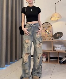 CELENA BEATS（セレナビーツ）の「クラッシュワイドルーズデニムパンツ（デニムパンツ）」