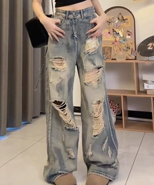 CELENA BEATS(セレナビーツ)の「クラッシュワイドルーズデニムパンツ(デニムパンツ・レディース・ブルー・L/M/S)」の5枚目の写真