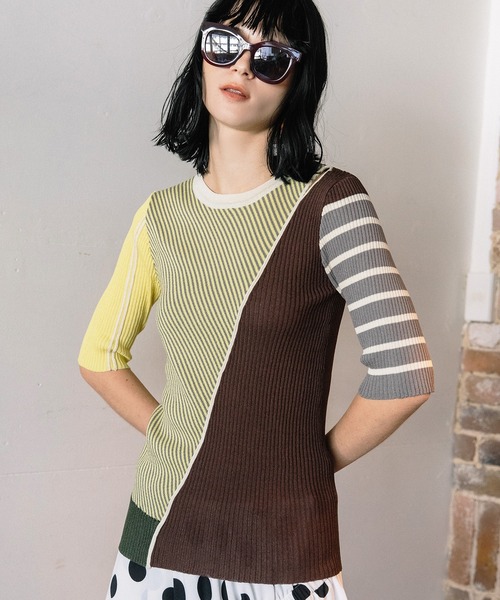 AULA AILA(アウラアイラ)の「パターンドリブニット(ニット/セーター・レディース・ピンク/ライム/ブラウン/ブラック・0)」の3枚目の写真