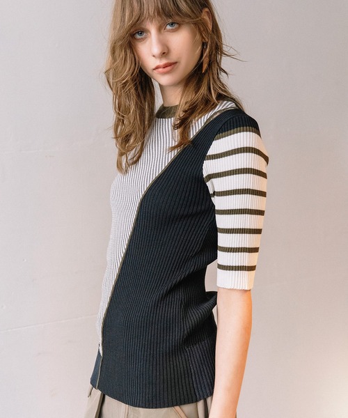 AULA AILA(アウラアイラ)の「パターンドリブニット(ニット/セーター・レディース・ピンク/ライム/ブラウン/ブラック・0)」の2枚目の写真