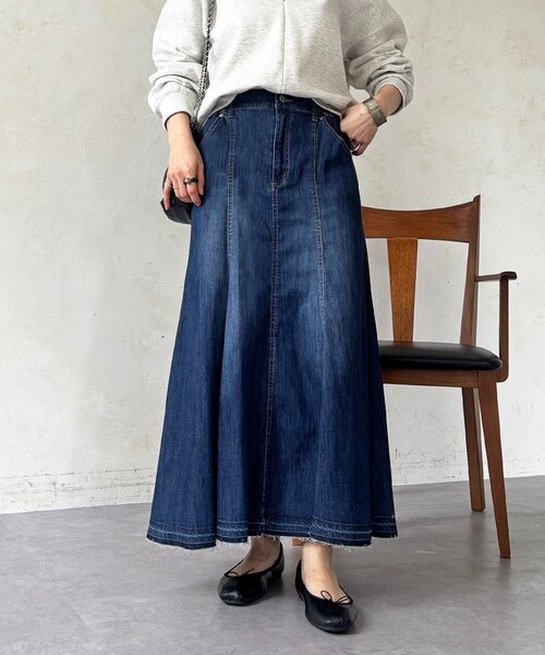 un dix cors（アンディコール）の「デニムストレッチフレアスカート（スカート・レディース・インディゴブルー/サックスブルー・FREE）」の6枚目の写真