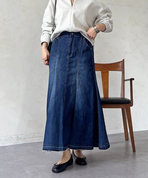 un dix cors（アンディコール）の「デニムストレッチフレアスカート（スカート・レディース・インディゴブルー/サックスブルー・FREE）」の9枚目の写真