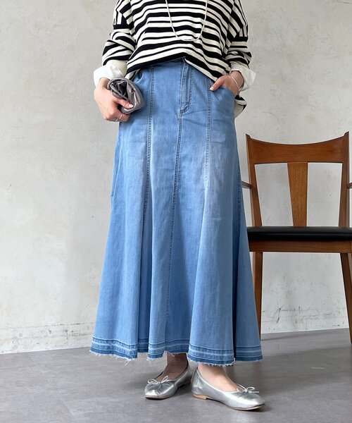 un dix cors（アンディコール）の「デニムストレッチフレアスカート（スカート・レディース・インディゴブルー/サックスブルー・FREE）」の12枚目の写真