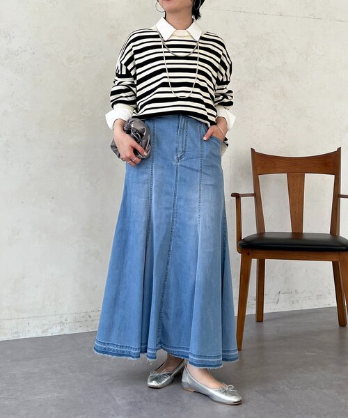 un dix cors（アンディコール）の「デニムストレッチフレアスカート（スカート・レディース・インディゴブルー/サックスブルー・FREE）」の14枚目の写真