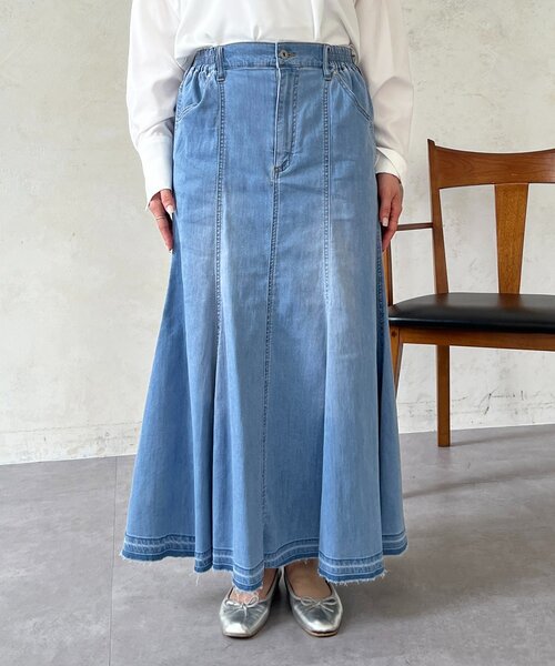 un dix cors（アンディコール）の「デニムストレッチフレアスカート（スカート・レディース・インディゴブルー/サックスブルー・FREE）」の18枚目の写真