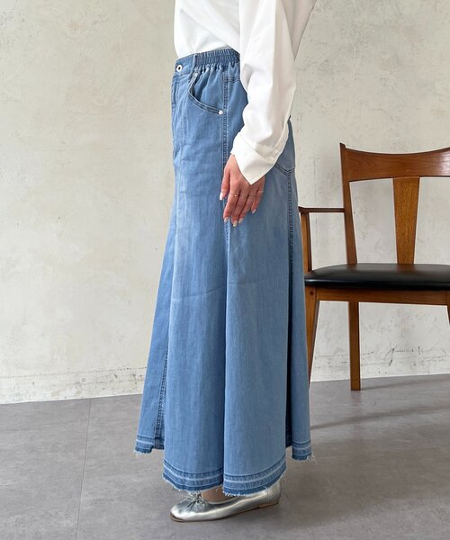 un dix cors（アンディコール）の「デニムストレッチフレアスカート（スカート・レディース・インディゴブルー/サックスブルー・FREE）」の19枚目の写真