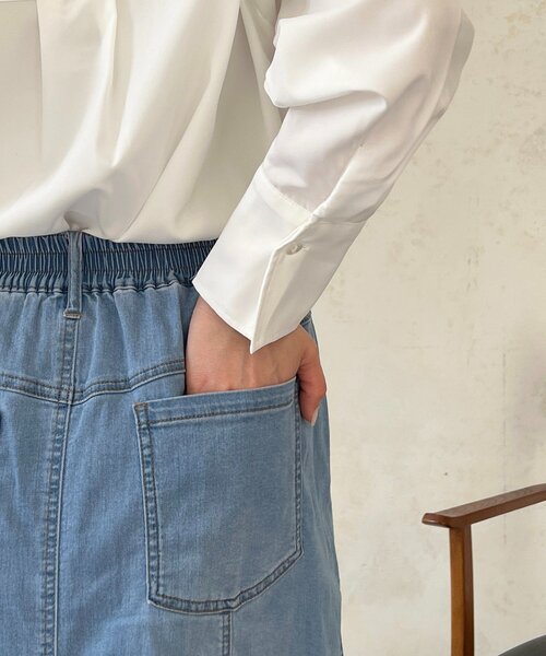 un dix cors（アンディコール）の「デニムストレッチフレアスカート（スカート・レディース・インディゴブルー/サックスブルー・FREE）」の21枚目の写真