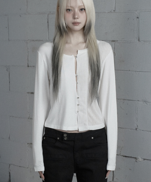 【大幅お値下げ】キャピタルカントリー　 bolo　ボロカーディガン セール】Unbal Color-Block Button Point Cardigan (lvory