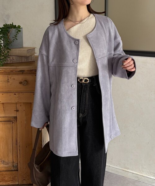 Thevon（ゼボン）の「FSノーカラーミドルコート（その他アウター・レディース・チャコールグレー/アイボリー/サックスブルー・FREE）」の3枚目の写真