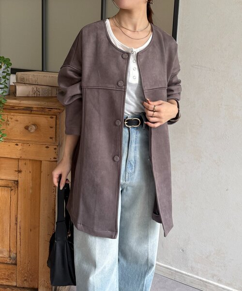 Thevon（ゼボン）の「FSノーカラーミドルコート（その他アウター・レディース・チャコールグレー/アイボリー/サックスブルー・FREE）」の2枚目の写真