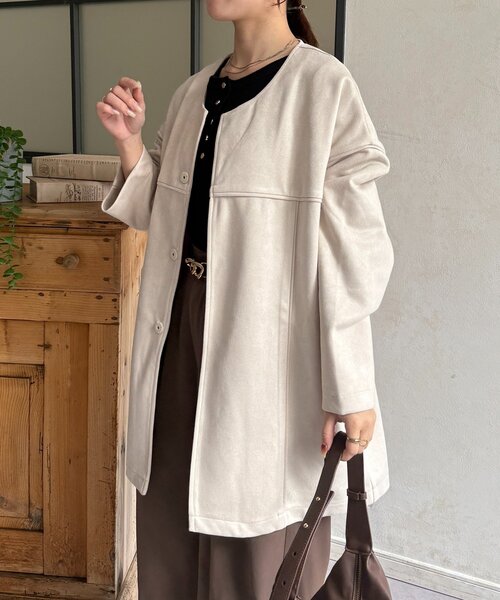 Thevon（ゼボン）の「FSノーカラーミドルコート（その他アウター・レディース・チャコールグレー/アイボリー/サックスブルー・FREE）」の5枚目の写真