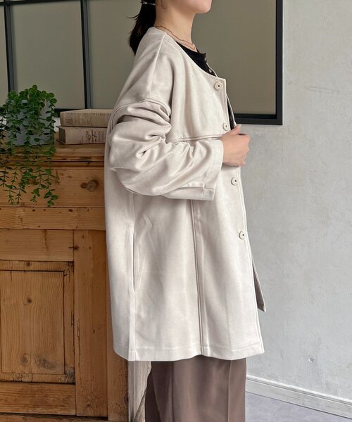 Thevon（ゼボン）の「FSノーカラーミドルコート（その他アウター・レディース・チャコールグレー/アイボリー/サックスブルー・FREE）」の7枚目の写真