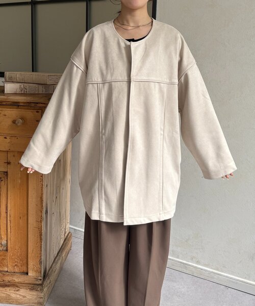 Thevon（ゼボン）の「FSノーカラーミドルコート（その他アウター・レディース・チャコールグレー/アイボリー/サックスブルー・FREE）」の11枚目の写真