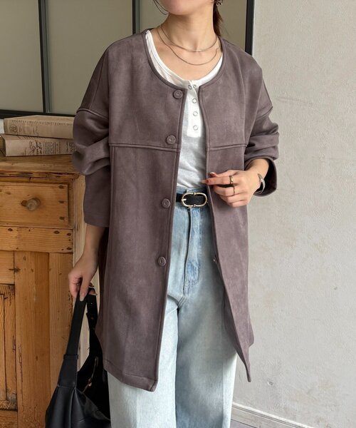 Thevon（ゼボン）の「FSノーカラーミドルコート（その他アウター・レディース・チャコールグレー/アイボリー/サックスブルー・FREE）」の15枚目の写真