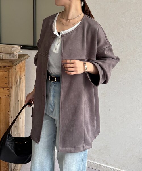 Thevon（ゼボン）の「FSノーカラーミドルコート（その他アウター・レディース・チャコールグレー/アイボリー/サックスブルー・FREE）」の16枚目の写真