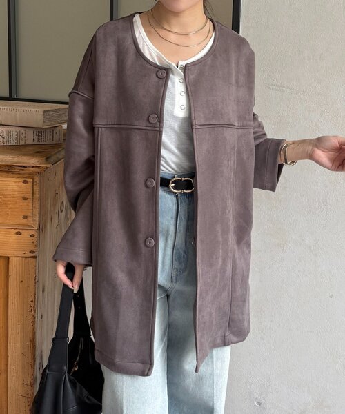 Thevon（ゼボン）の「FSノーカラーミドルコート（その他アウター・レディース・チャコールグレー/アイボリー/サックスブルー・FREE）」の19枚目の写真